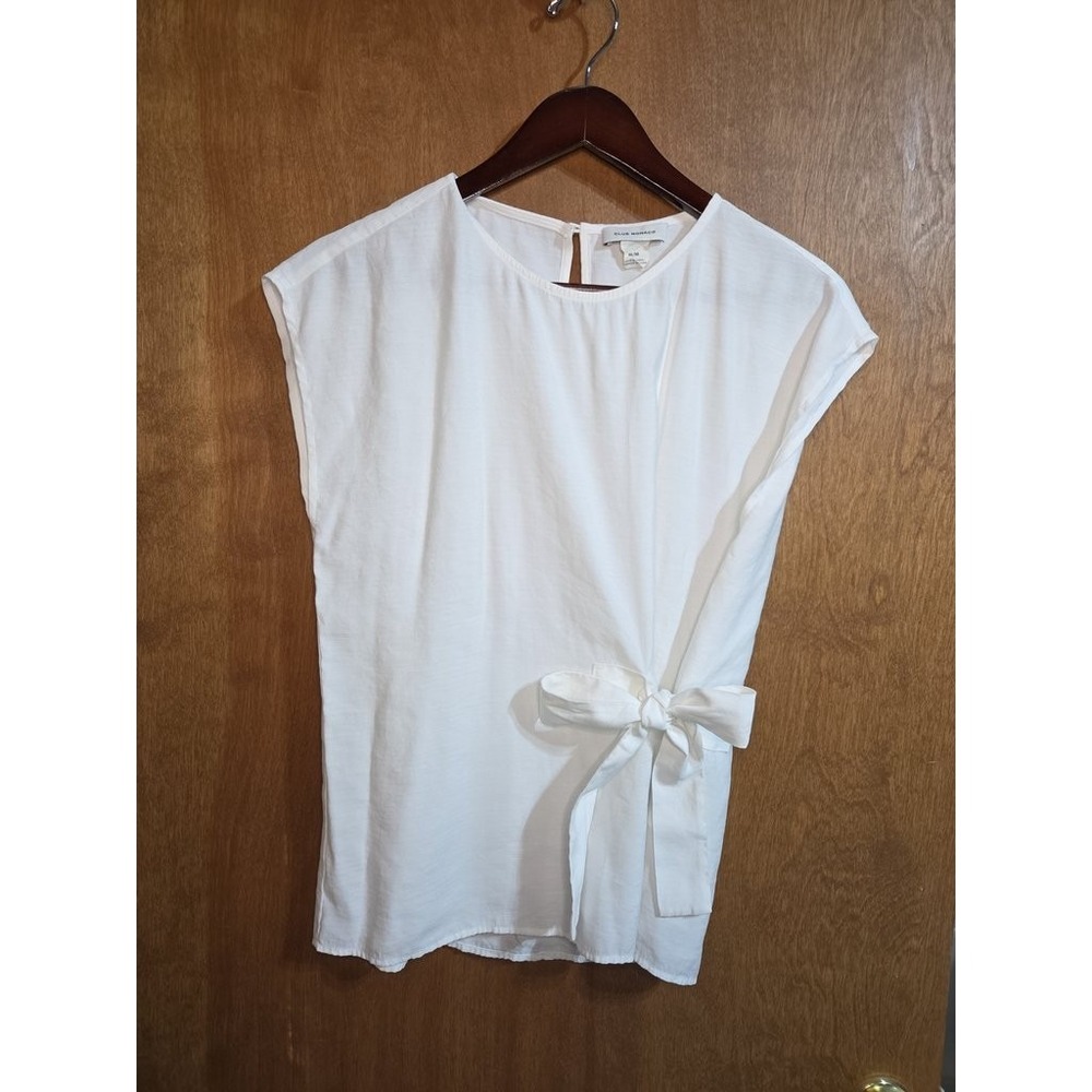 Club Monaco White Side Tie Sleeveless Blouse Top Size Medium Minimalist Chic